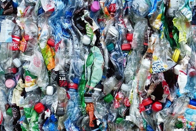 Plastic bottles being recycled