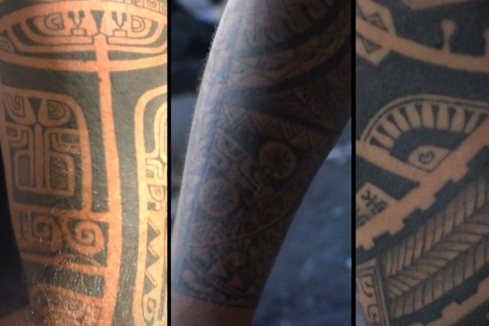 A collage of Tahitian tatau on forearm