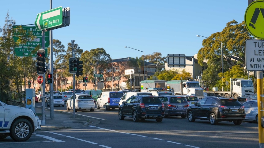 Cars backed up at the City-West Link.