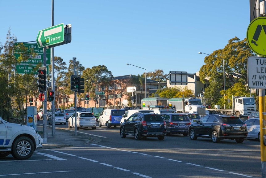 Cars backed up at the City-West Link.