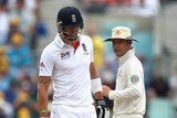 Michael Clarke has words with Kevin Pietersen during day three of the fifth Ashes Test