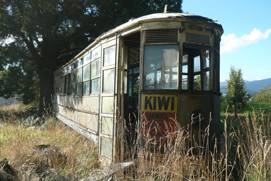 Tram 116 as it is today in a paddock outside of Hobart in desperate need of some maintenance