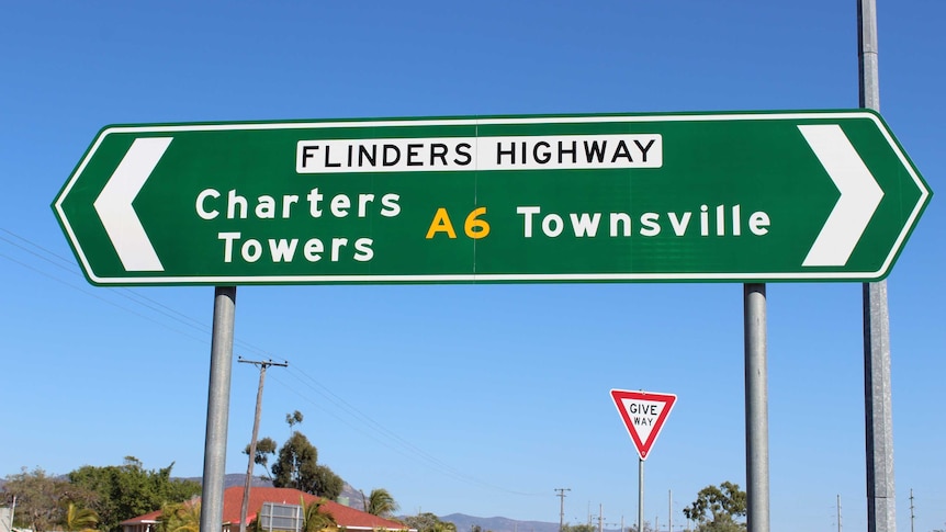 A road sign reading Flinders Highway