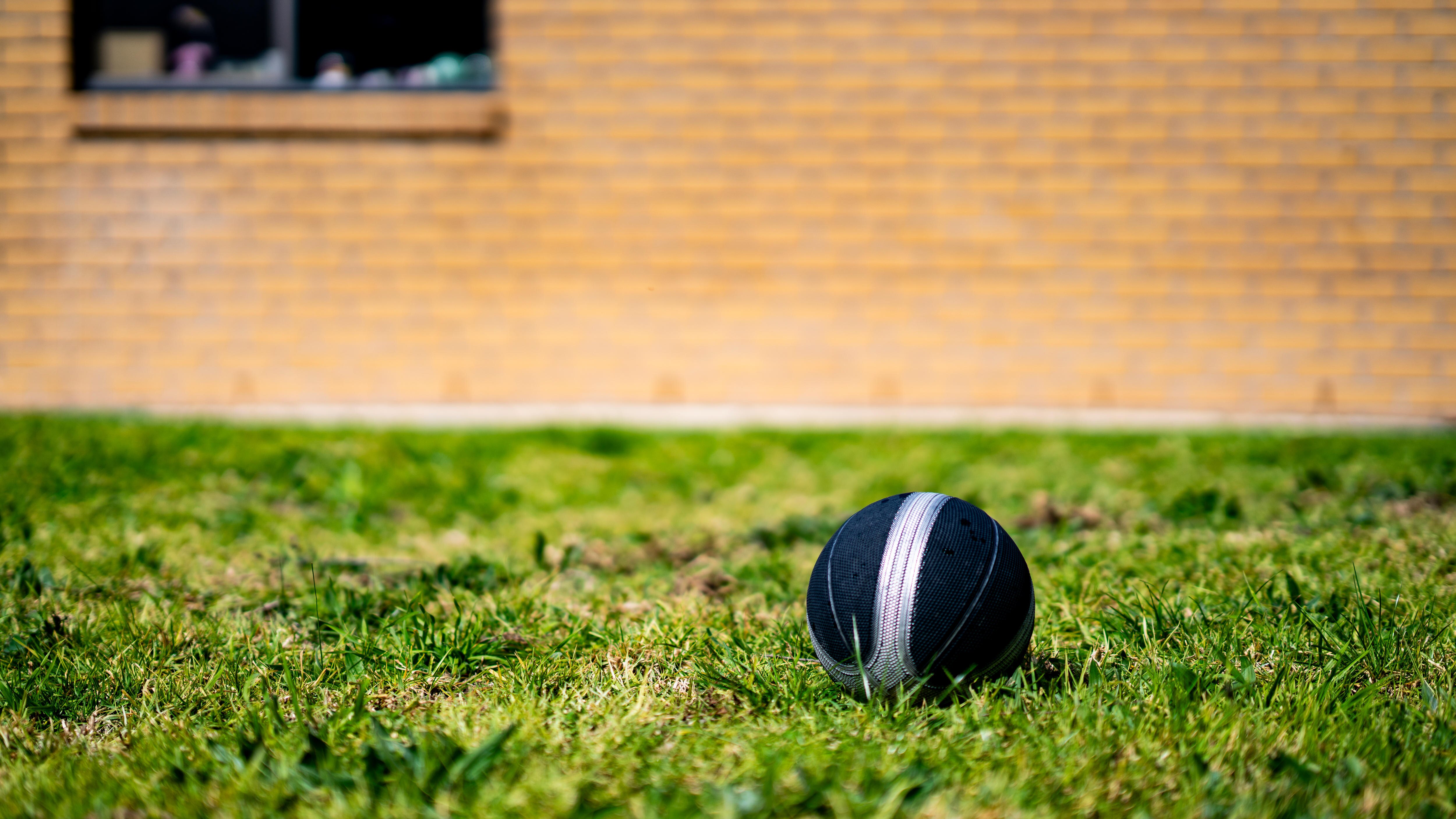 A basketball on a lawn
