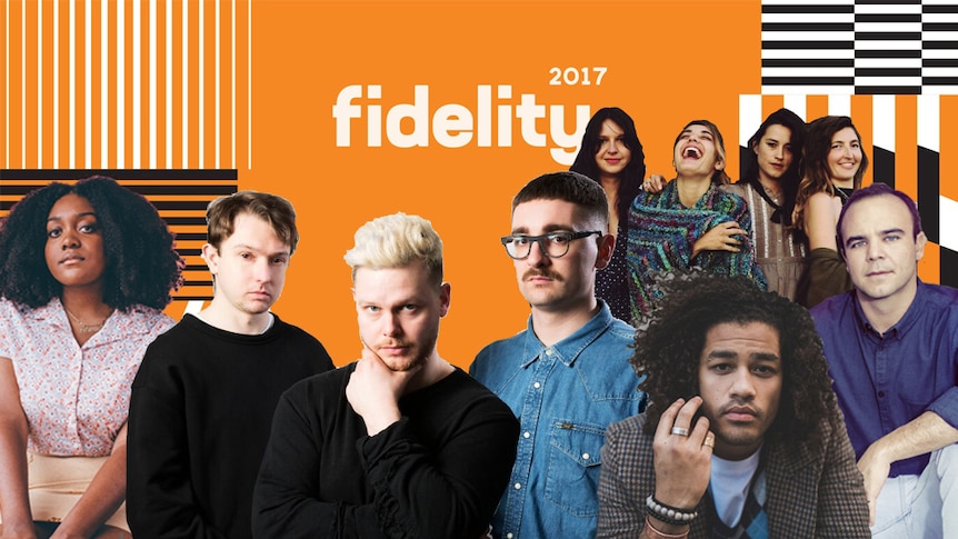 Fidliety 2017 line-up collage of Noname, alt-J, Warpaint, Ziggy Ramo, and Sam T. Herring from Future Islands.