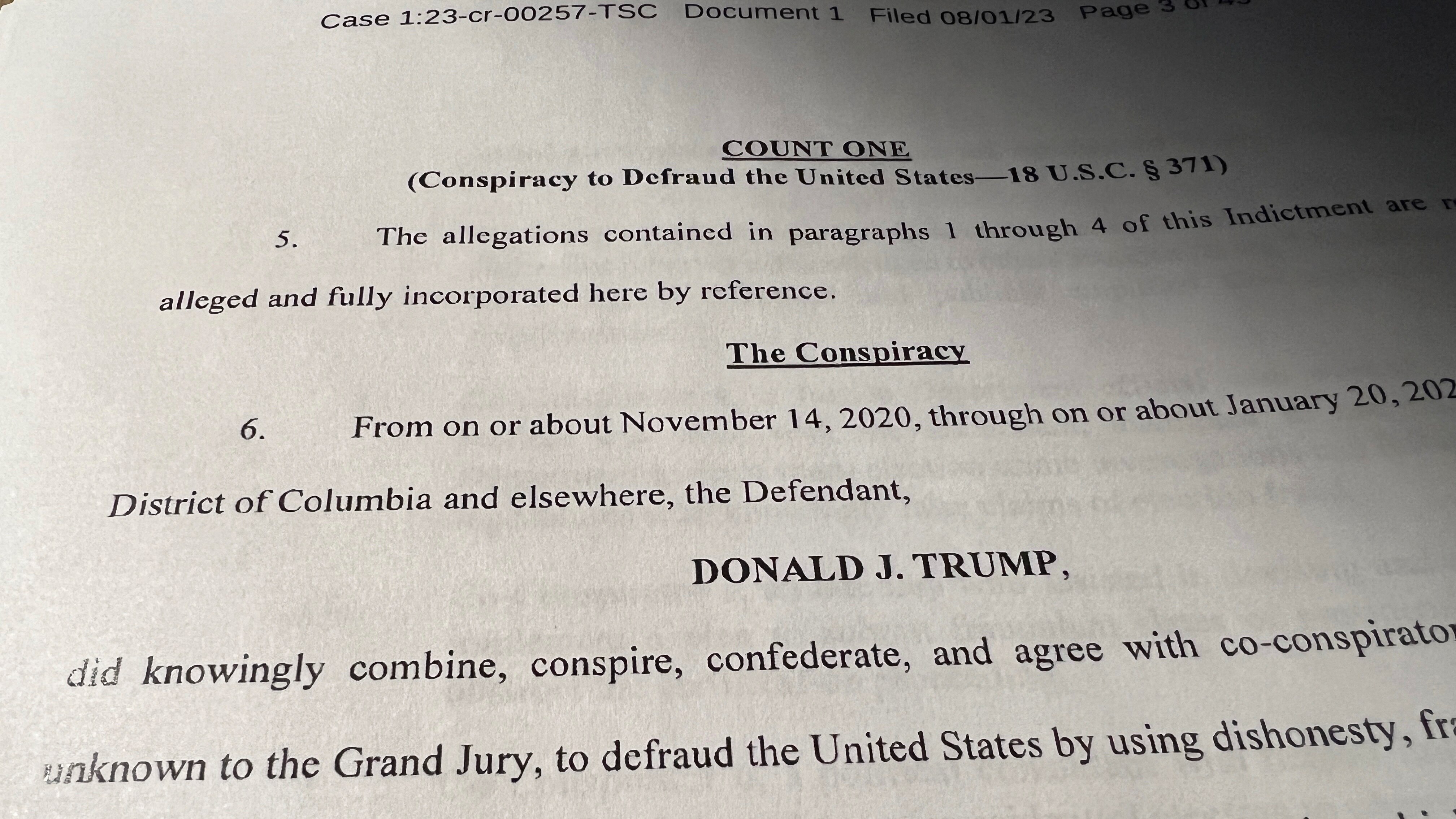 Page with the words prominent the conspiracy and donald j trump 