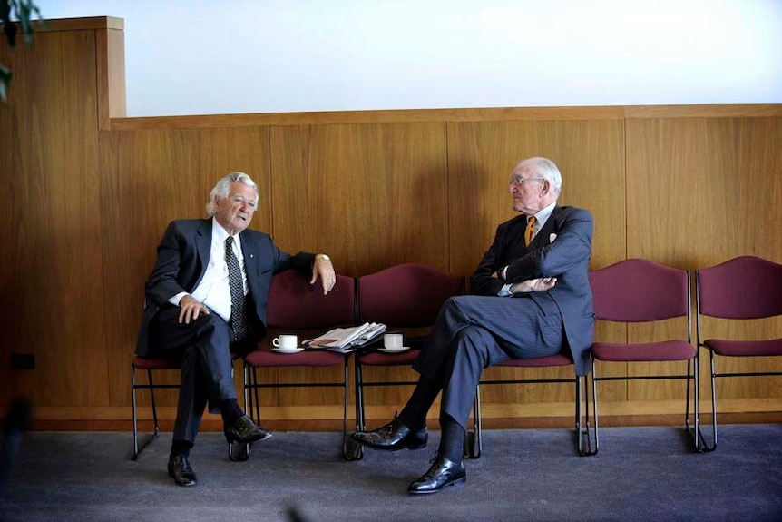 Former PMs Bob Hawke and Malcolm Fraser in 2011