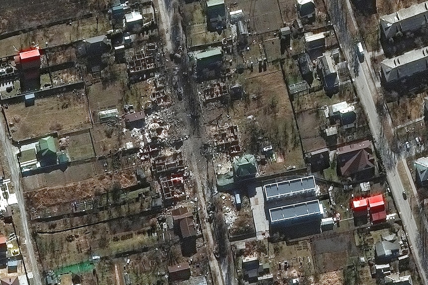Destroyed military vehicles in Bucha, Ukraine
