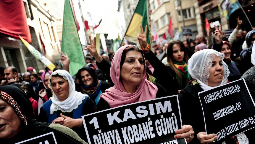 Kurds rally in support of those fighting IS militants in Kobane