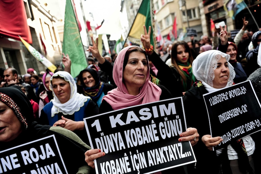 Kurds rally in support of those fighting IS militants in Kobane