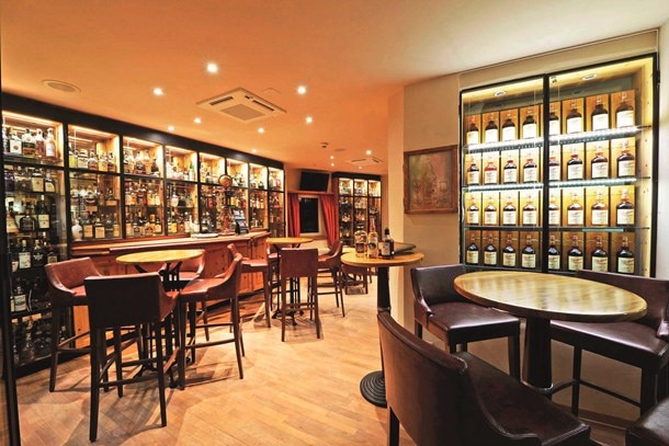 A view of the whisky bar in Waldhaus Am See hotel.