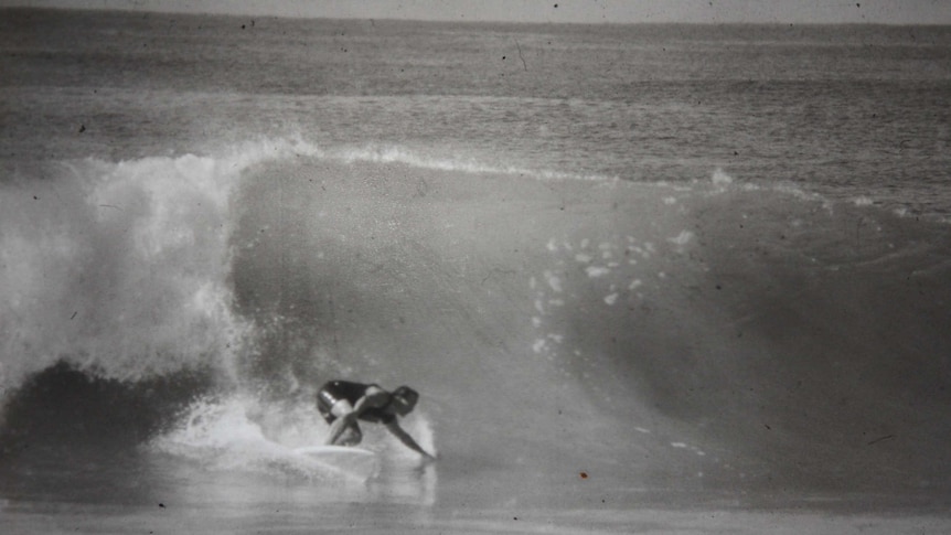 A surfer at Scarborough beach in 1977