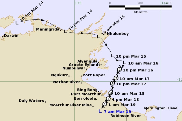A BOM track map showing the forecast path of ex-Tropical Cyclone Megan.