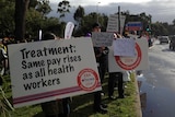 Health Services Union workers protest outside Sir Charles Gairdner Hospital in Perth over pay dispute 15 July 2014