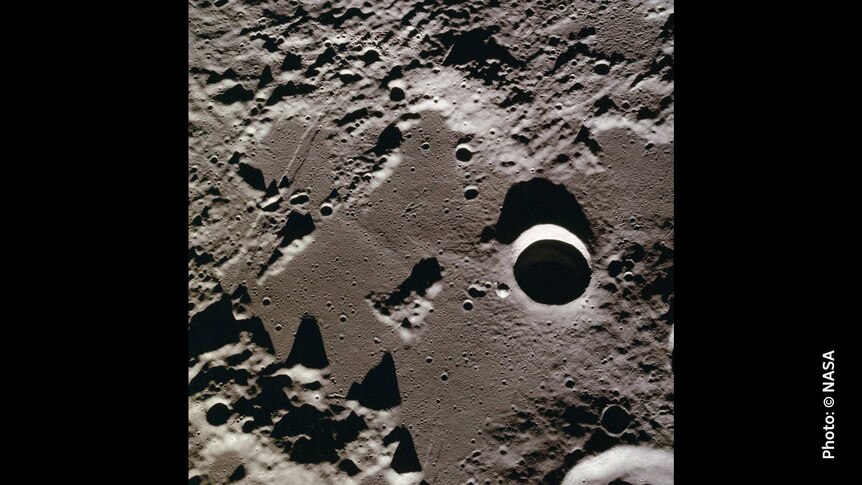 Apollo 11  command module Columbia above the Sea of Tranquillity