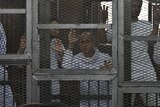 Peter Greste behind bars during Cairo trial
