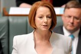 Julia Gillard speaks at the dispatch during the introduction of the Carbon Tax legislation