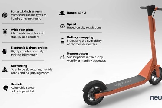 A graphic detailing the specifications of the Neuron N3 scooter