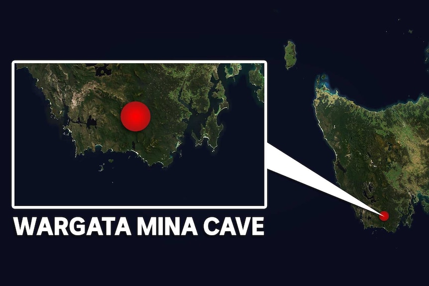 Map showing location of Wargata Mina Cave in Tasmania.