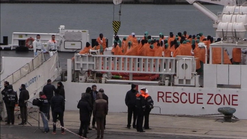 Asylum seekers on board the SOS Mediterranee ship Aquarius after being rescued by the Italian Navy, Coast Guard, and merchant ships (Photo: Twitter/SOS Mediterranee).