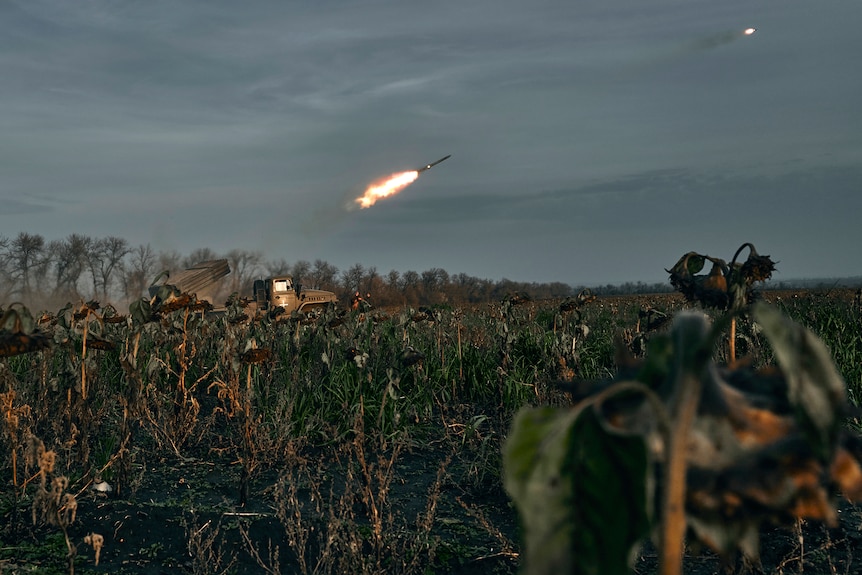 Реактивная система залпового огня «Град» украинской армии обстреляла ракетами российские позиции.
