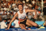 Australian high jumper Nicola McDermott smiles after completing a jump at the Diamond League final.