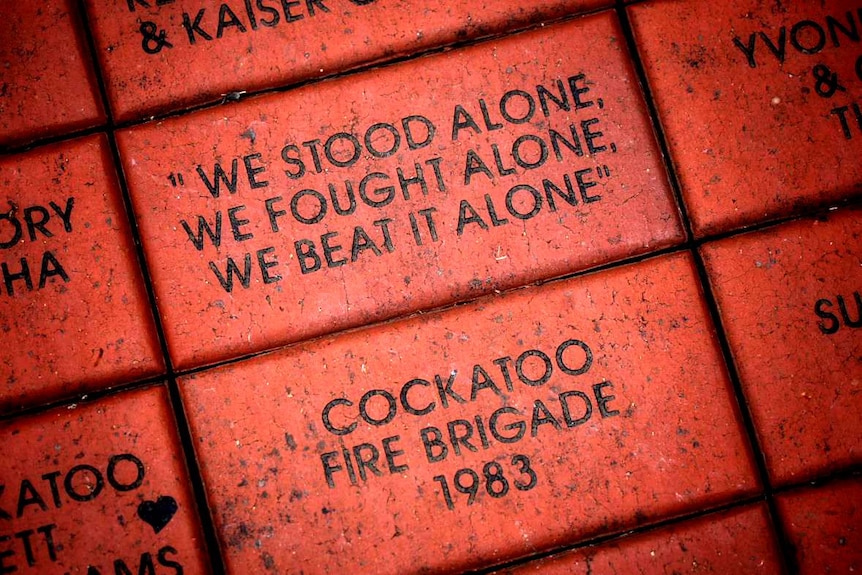 A commemorative brick in tribute to those who fought the Ash Wednesday bushfires.