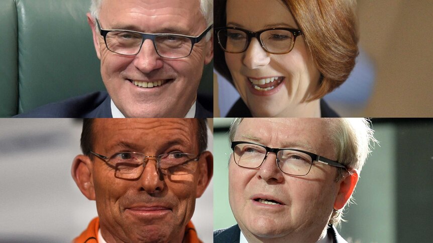 A composite of the last four prime ministers - Malcolm Turnbull, Julia Gillard, Tony Abbott, Kevin Rudd
