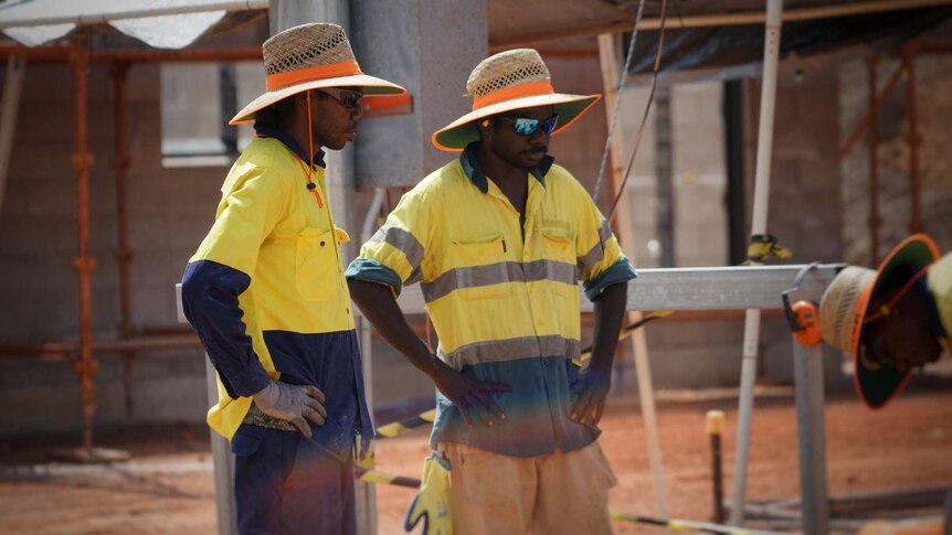 Men working at a new timber mill in north-east Arnhem Land