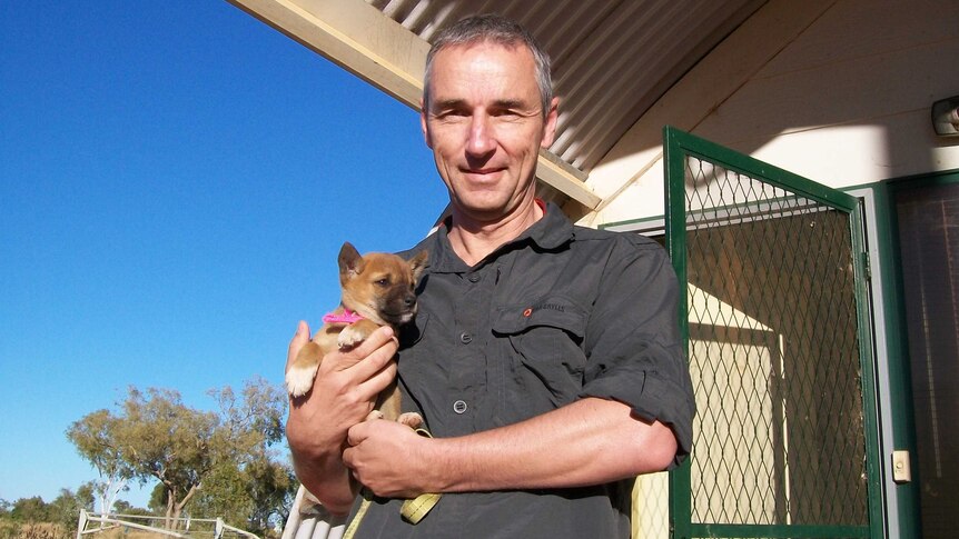 Canberra vet Dr Michael Archinal holding a puppy in the Northern Territory.