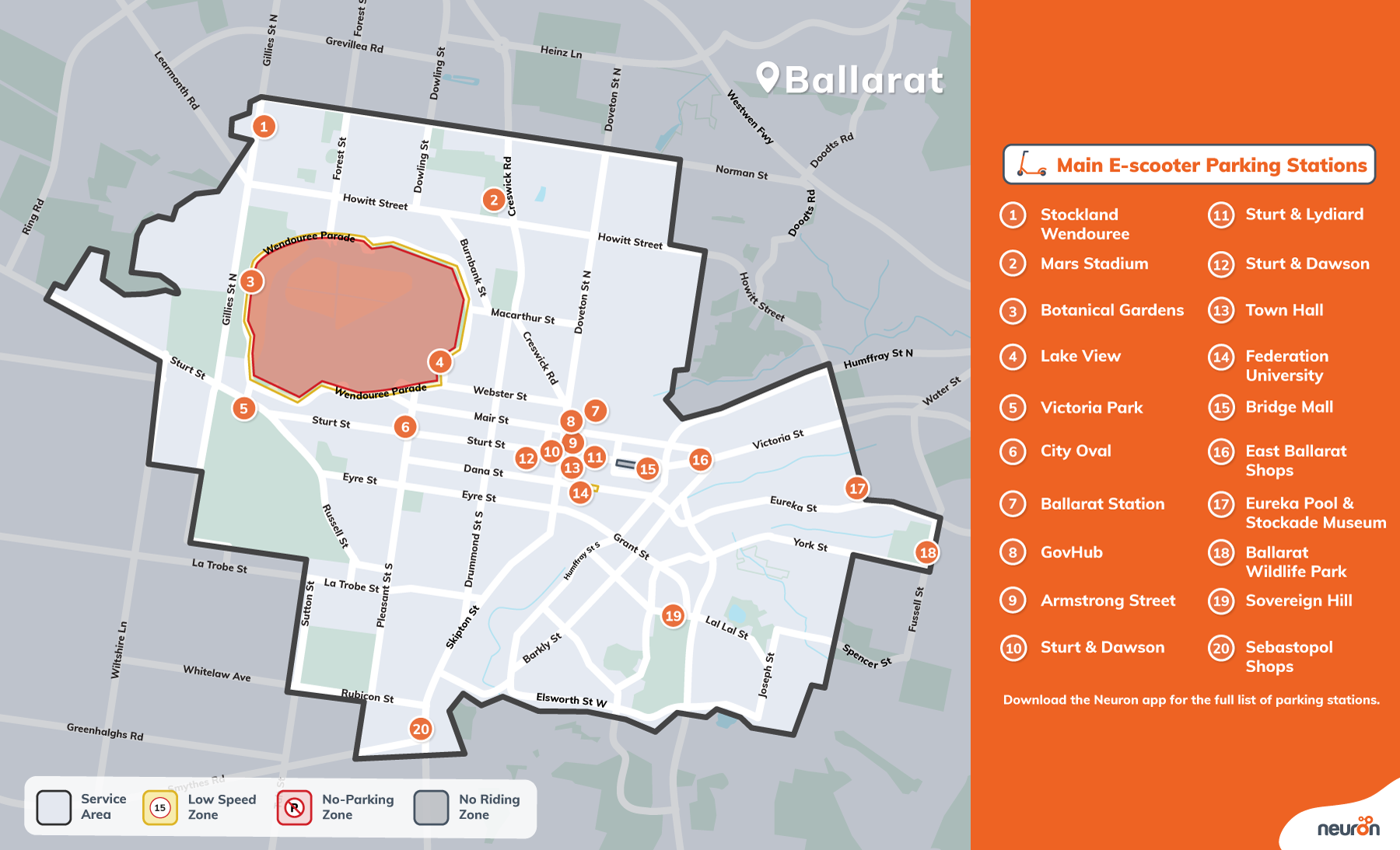 A map of Ballarat with orange highlighted areas.
