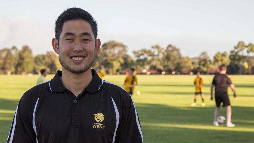 Researcher Alvin Goh is investigating the benefits of soccer for children with cerebral palsy.