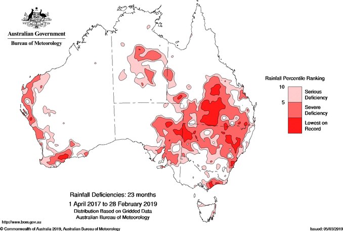 Map of Australia with a big nasty read patch all over northern NSW, southern QLD, west SA, hugging coast WA, patch middle NT