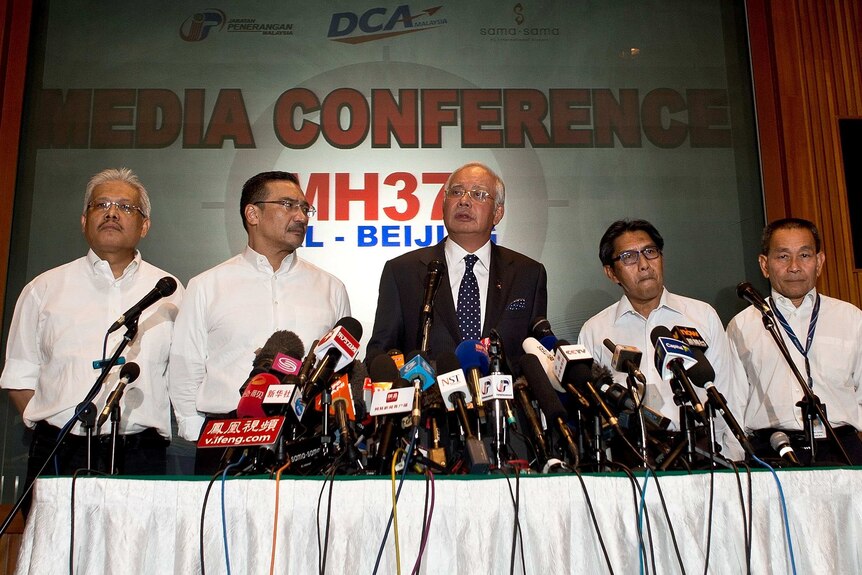 Najib Razak addresses the media at a press conference about Malaysia Airlines flight MH370.