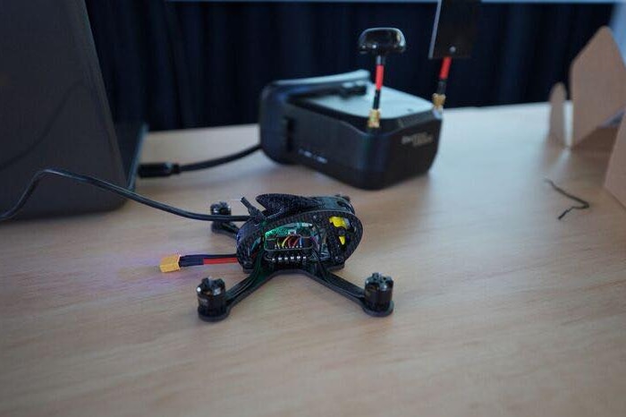 A drone sits on a table