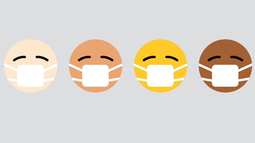 Four emoji faces wearing facemasks.