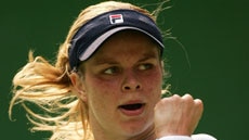Kim Clijsters shows her delight after defeating Francesca Schiavone in straight sets