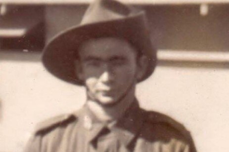 An old black and white photo of a young man in an Australian Army uniform in the 1940s