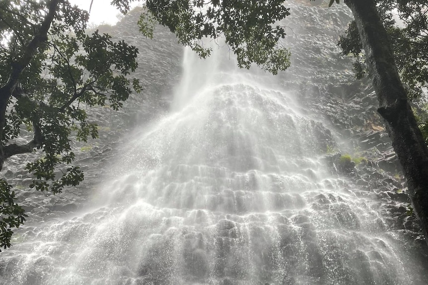 Waterfall cascades down Mount Coolum