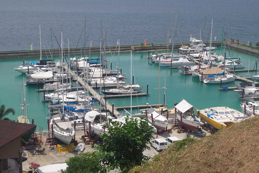 The marina bay of Holiday Oceanview resort in Samal island