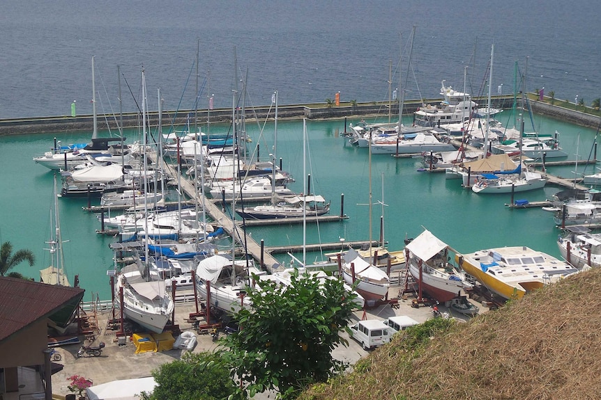 The marina bay of Holiday Oceanview resort in Samal island