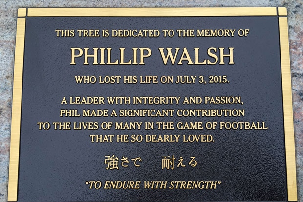 Memorial plaque to Phil Walsh