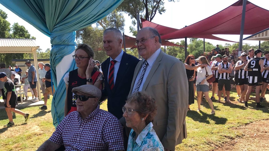 Jim and Edna, with Deputy Prime Minister Michael McCormack, Cootamundra MP Steph Cooke and Bland Shire Council Mayor Tony Lord.