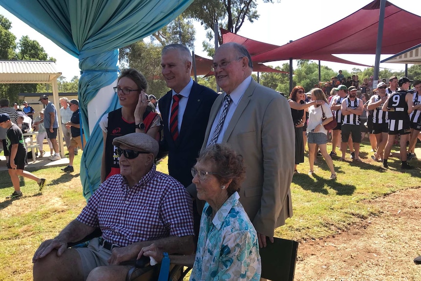 Jim and Edna, with Deputy Prime Minister Michael McCormack, Cootamundra MP Steph Cooke and Bland Shire Council Mayor Tony Lord.