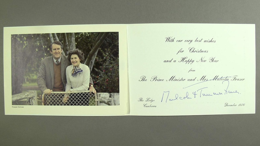 Christmas card sent by Malcolm and Tamie Fraser, 1976.