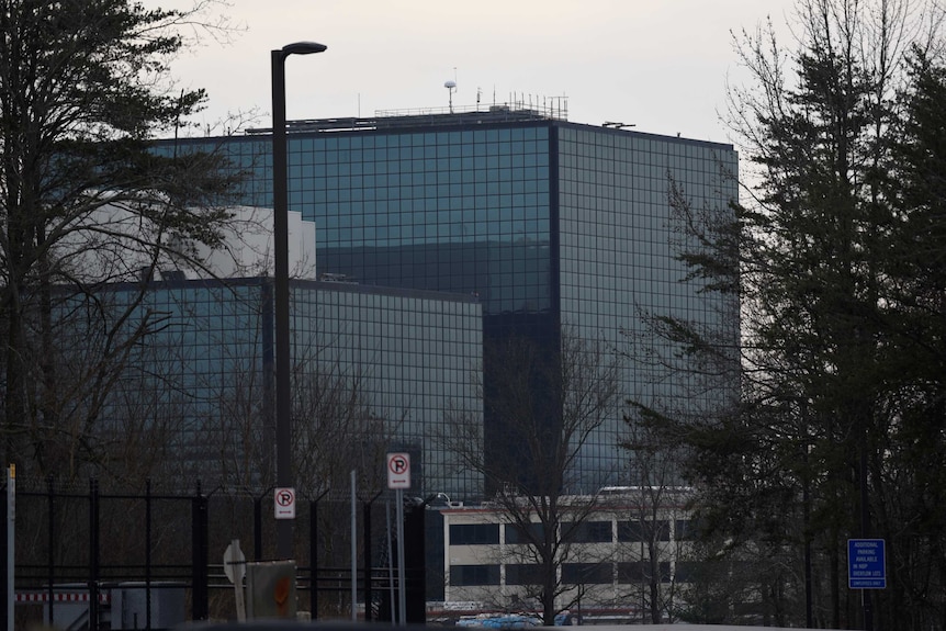 The facade of the National Security Agency headquarters in Maryland.