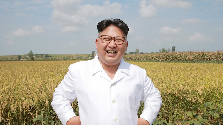 North Korean leader Kim Jong Un standing in a field