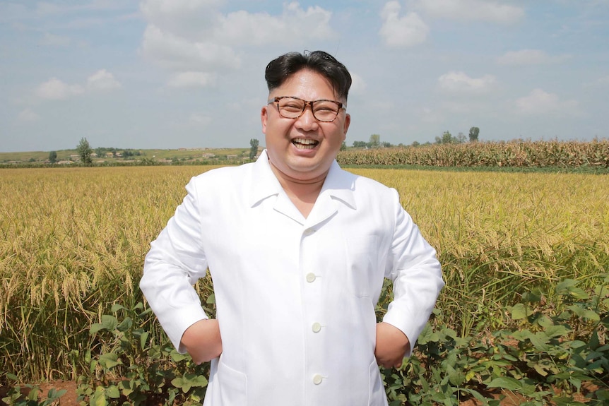 North Korean leader Kim Jong Un standing in a field