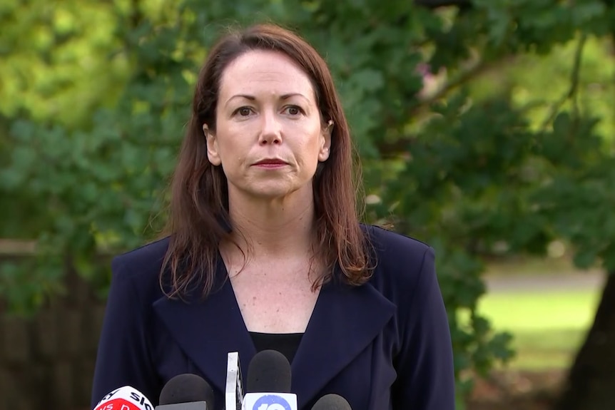 Victoria's Attorney-General Jaclyn Symes speaking at a media conference