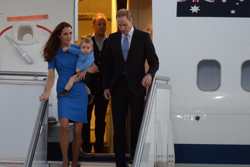 The Duke and Duchess of Cambridge and baby Prince George arrive in Canberra.